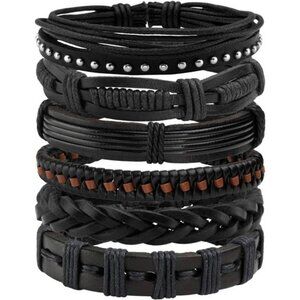 Leather Braided Bracelet Cuff Wrap Wristband for Men Women Adjustable